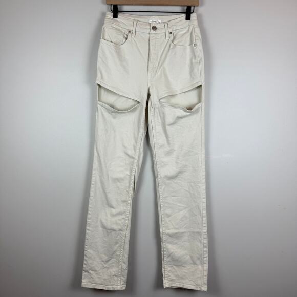 Good American Jeans Women's 6/28 Ivory Denim Straight Leg Icon Cutout Bone Retro - Picture 1 of 9